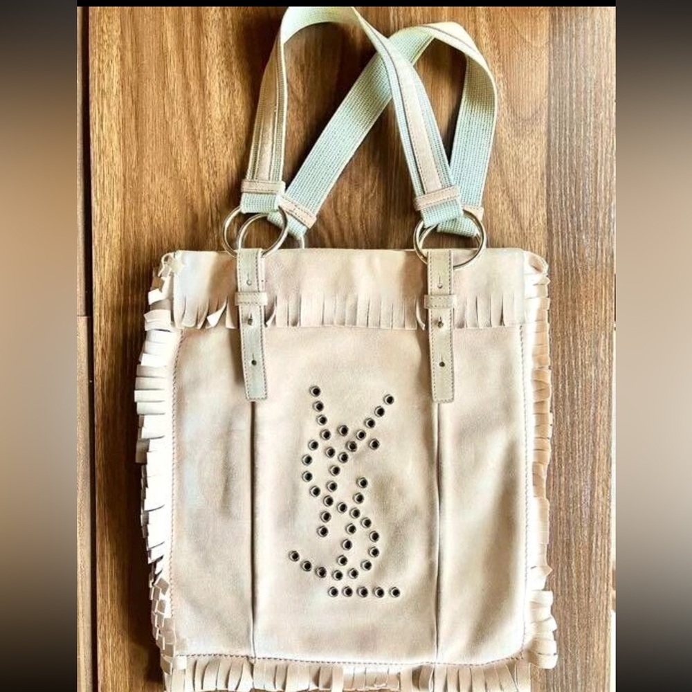 RARE Vintage YVES SAINT LAURENT Kahala Beige Suede Fringe Tote